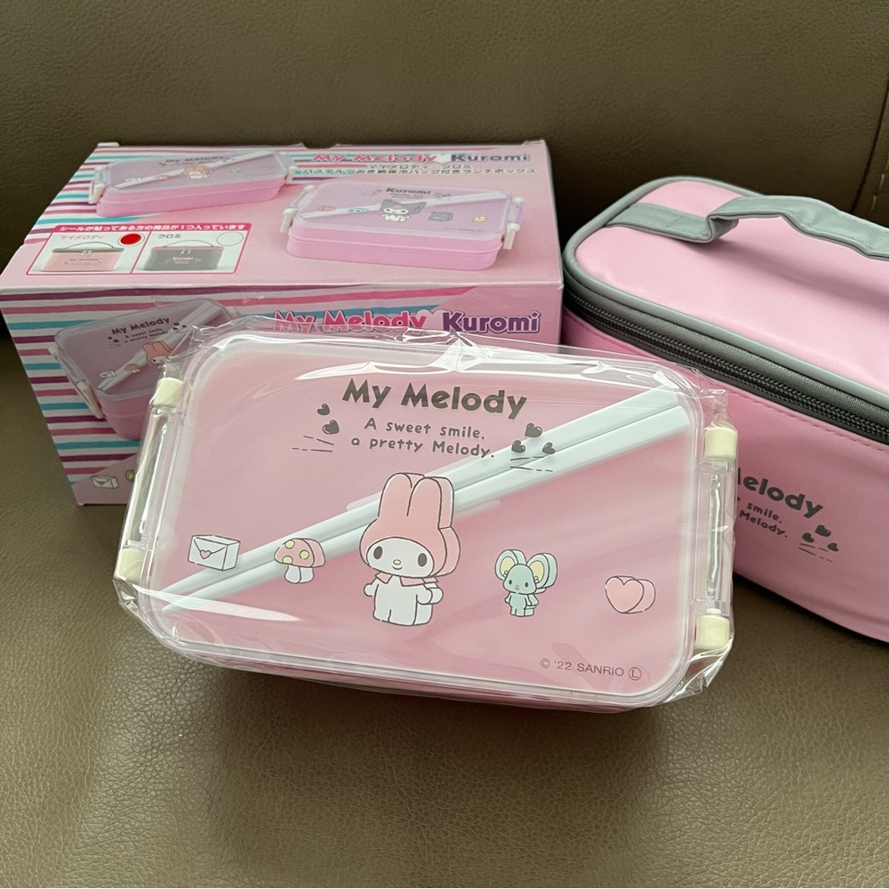 BNIB Japan Sanrio My Melody Pastel Lunch Snack Box w chopsticks & insulated bag